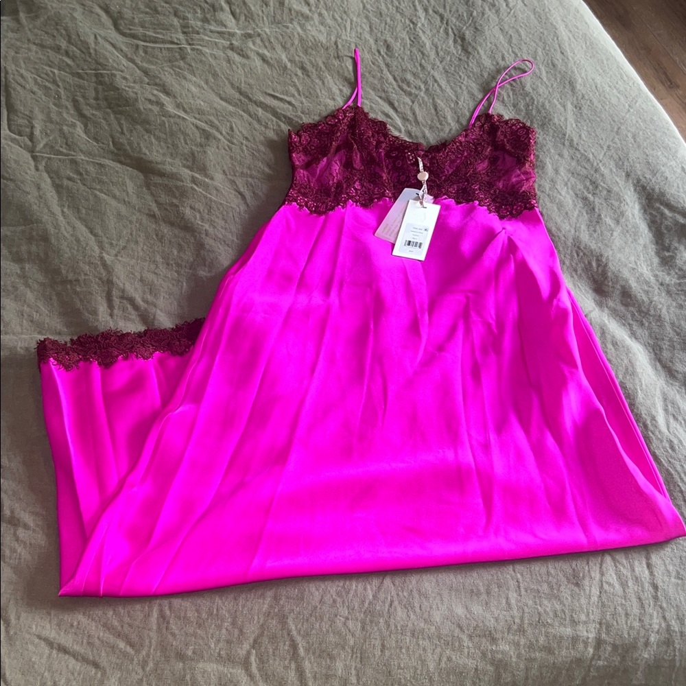 LoveShackFancy Fuchsia and Black Lace Slip Dress - Picture 5 of 6